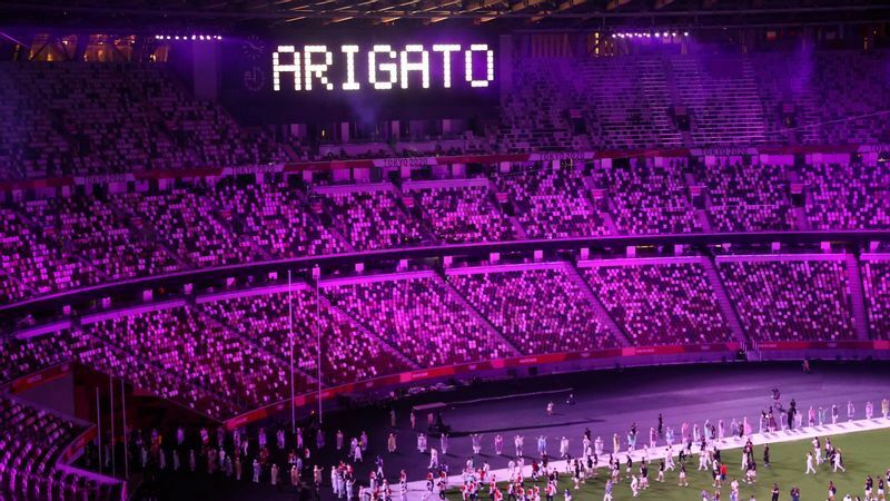 1964年の東京オリンピックと同じフォントで再現された「ARIGATO」の文字