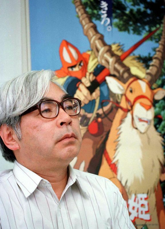 1997年、『もののけ姫』公開時の宮崎駿監督。本作はジブリ作品の海外展開を考え、ディズニーと提携した後、初めての作品だった。