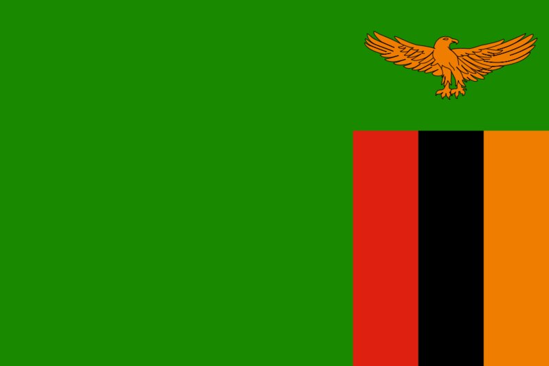 ザンビアの国旗、右上の鳥がエンブレムにも見られる｢国鳥｣だ