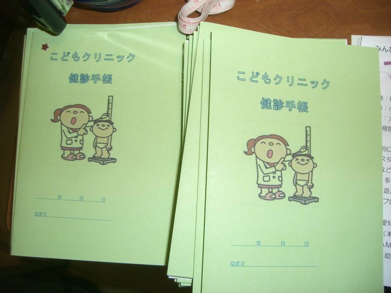手作りの健康手帳。中には体重・成長曲線に加え、当時日本小児科学会が推奨していた項目で問診票をつけました。