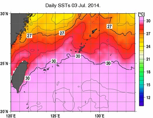 沖縄付近の海水温　（データ気象庁）