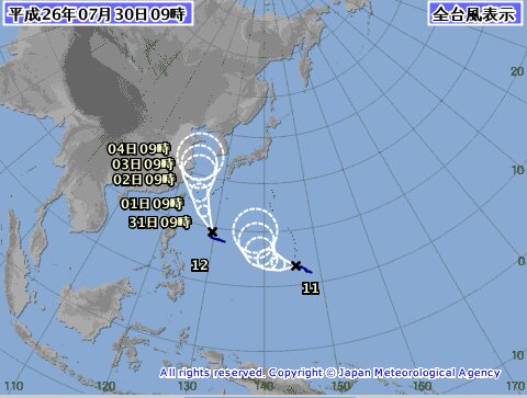 台風進路図　気象庁　