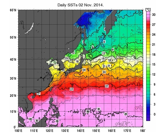 海水温分布図　(気象庁)