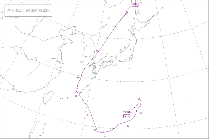1956年台風12号経路図（気象庁）