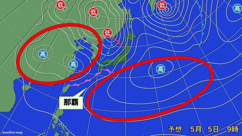 5日の予想天気図を加工（ウェザーマップ）