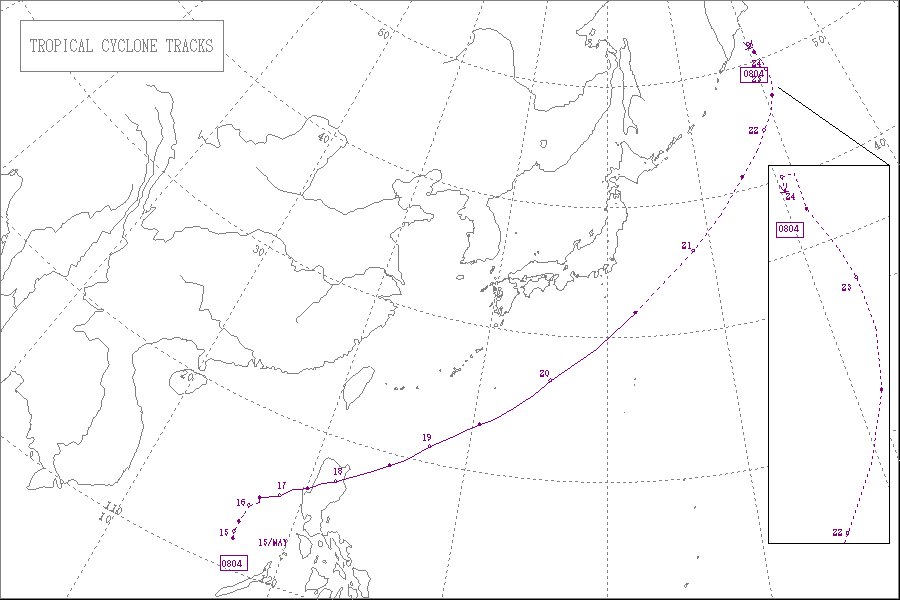2008年台風4号経路図（気象庁HPより）
