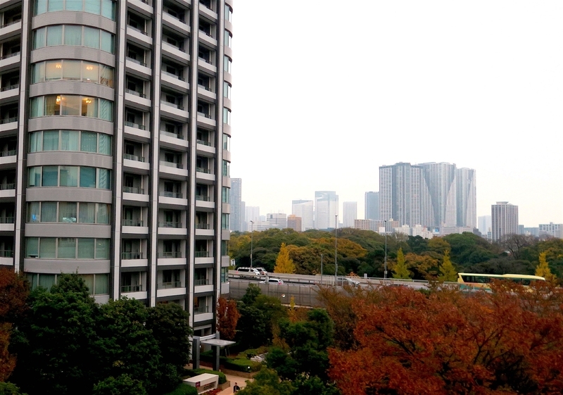 「東京ツインパークス」を別角度から見る。奥にあるのが、首都高速都心環状線。手前側にはJRの線路がある。筆者撮影