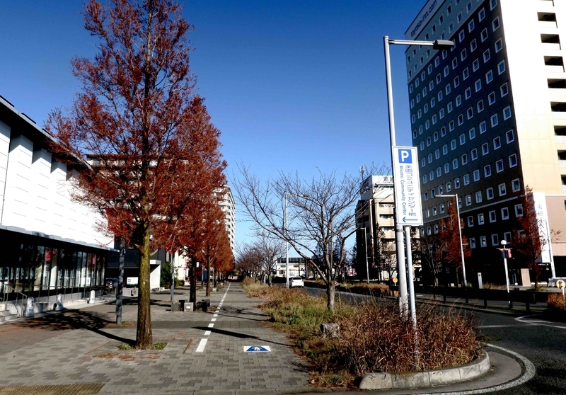 浦和美園駅周辺では、幅広の歩道と電柱のない街並が形成されている。筆者撮影