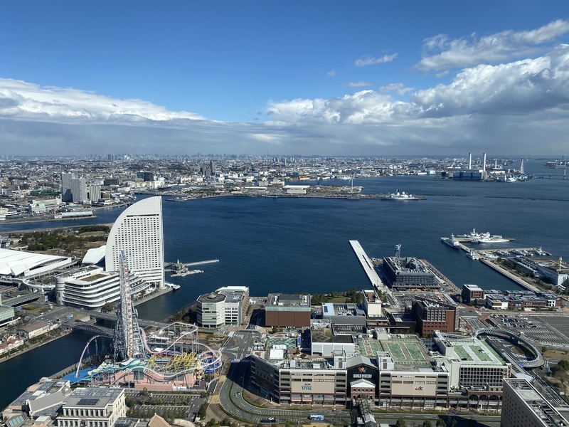 58階建ての超高層マンション「ザ・タワー横浜北仲」の屋上から横浜港側を望む。筆者撮影