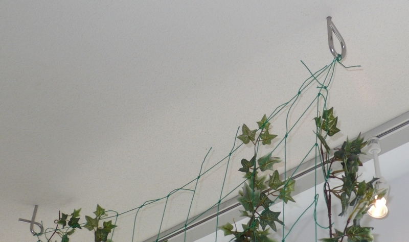 バルコニーの天井部分に付けられたフックの例。サンシェードだけでなく、蔦をはわせるネットをかけることもできる。筆者撮影
