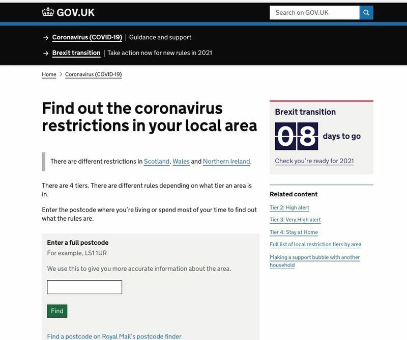「コロナウイルス関連で、お住いの地域にある制限」に関するページにも、カウントダウンが表示されている。
