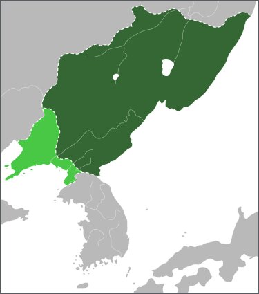 渤海（698−926）の最大領域。Wikipediaより。中国は唐ー五代十国の時代。朝鮮半島の南は新羅。