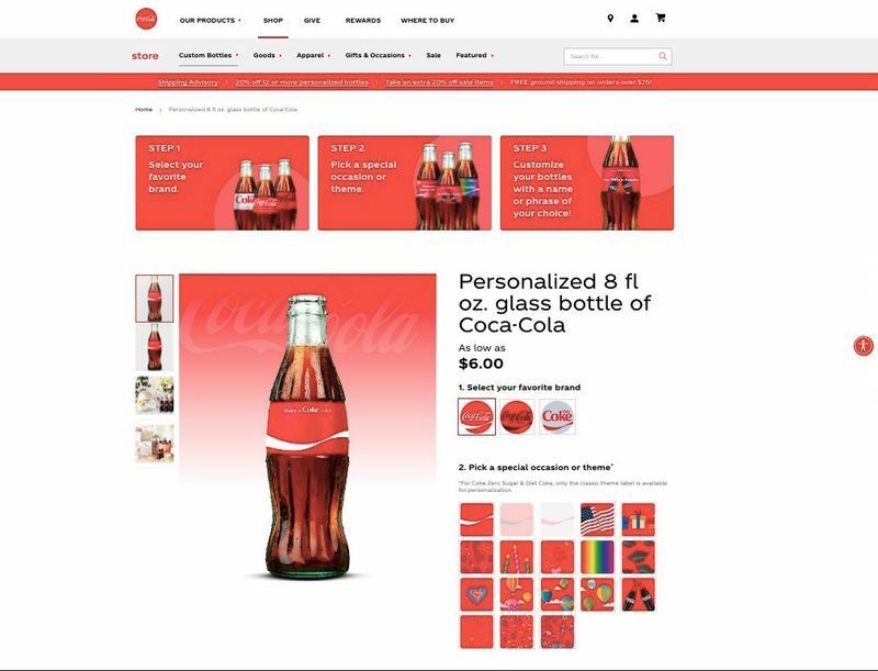 自分好みにして注文ができるアメリカのコカ・コーラ社のサイト。
