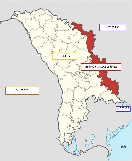 Wikipediaをもとに筆者が作成。ウクライナもモルドバも、ロシアとの関係が不安定な国々には、ロシアの力を背景とする自称の共和国が存在する。