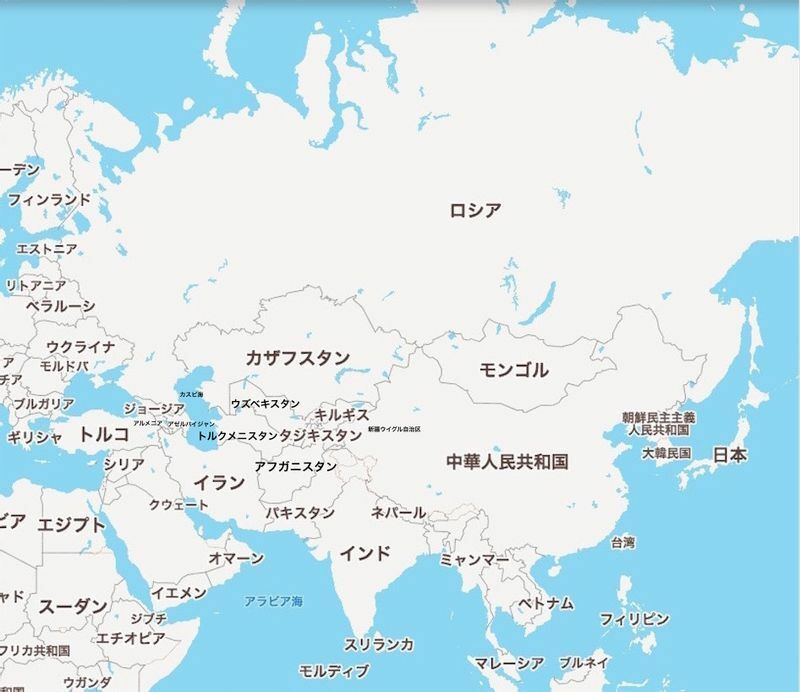 Yahoo地図より。筆者が数カ国の国名を足した。