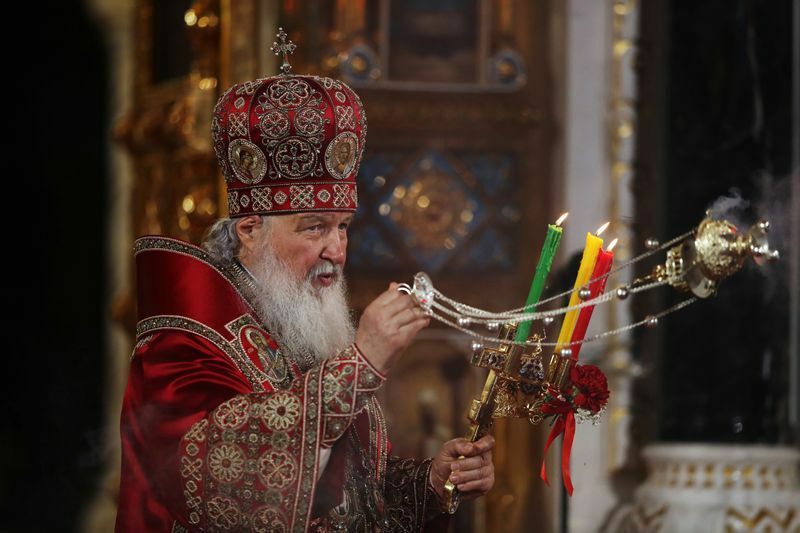 キリル総主教。モスクワの救世主キリスト大聖堂で、復活祭の礼拝を執り行う（2019年4月28日）