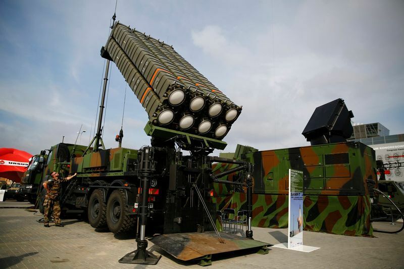 ポーランドで開催された国際軍事博覧会で紹介された仏・タレス社の対ミサイルシステムSAMP/T・マンバ。2014年9月2日。