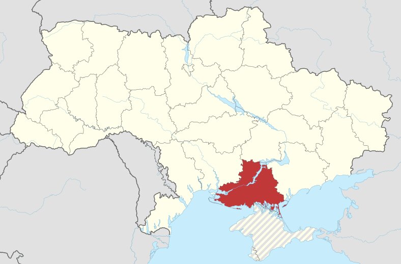 赤の部分がヘルソン州。黒海に面する、比較的温暖な地域である。造船業や農業が盛ん。Wikipediaより。
