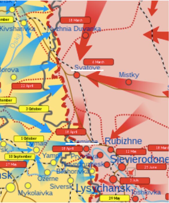 10月2日から始まった戦線を描いた地図。en.wikipedia.orgより。Viewsridge作。スヴァトヴェとクレミンナの白い下線は筆者。
