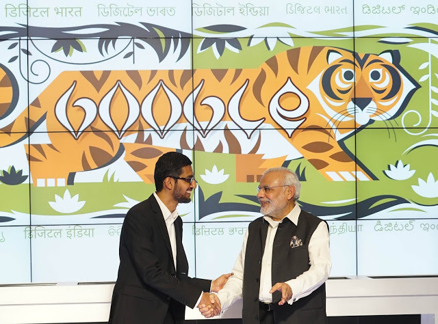 インドのモディ首相とGoogleのサンダー・ピチャイCEO（Google)