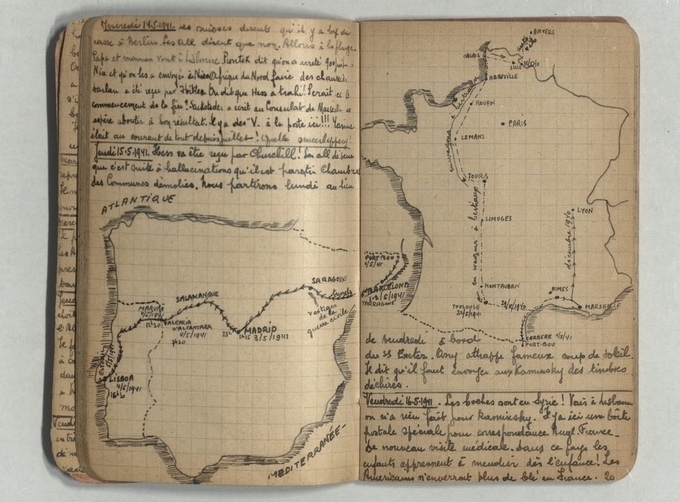 欧州での逃亡の記録を記した当時の日記（US Holocaust Memorial Collection）