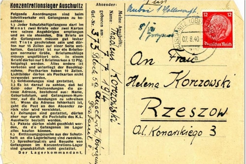 アウシュビッツから送られたKorczowski氏の手紙（アウシュビッツ博物館提供）
