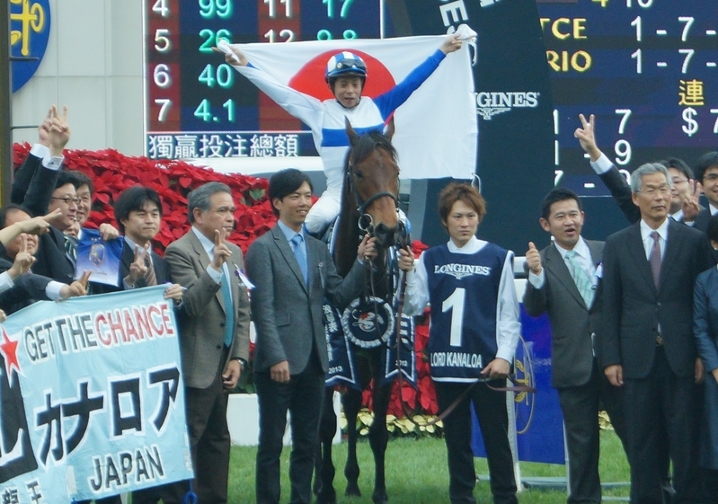 2013年、香港スプリント連覇達成時のロードカナロア。日本馬で香港の短距離Ｇ１を勝ったのはこの馬だけ。本来、香港のスプリンターに日本馬は歯が立たない