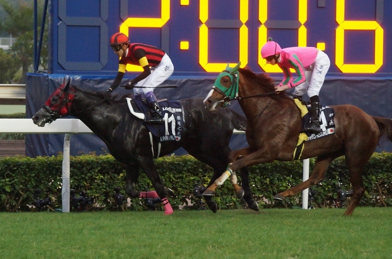 2015年の香港C。ヌーヴォレコルトは2着。勝ったエイシンヒカリの鞍上が武豊だった