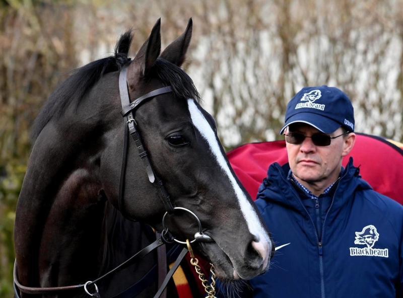 ディープインパクト産駒の英愛ダービー馬オーギュストロダンとＡ・オブライエン（境氏提供写真）