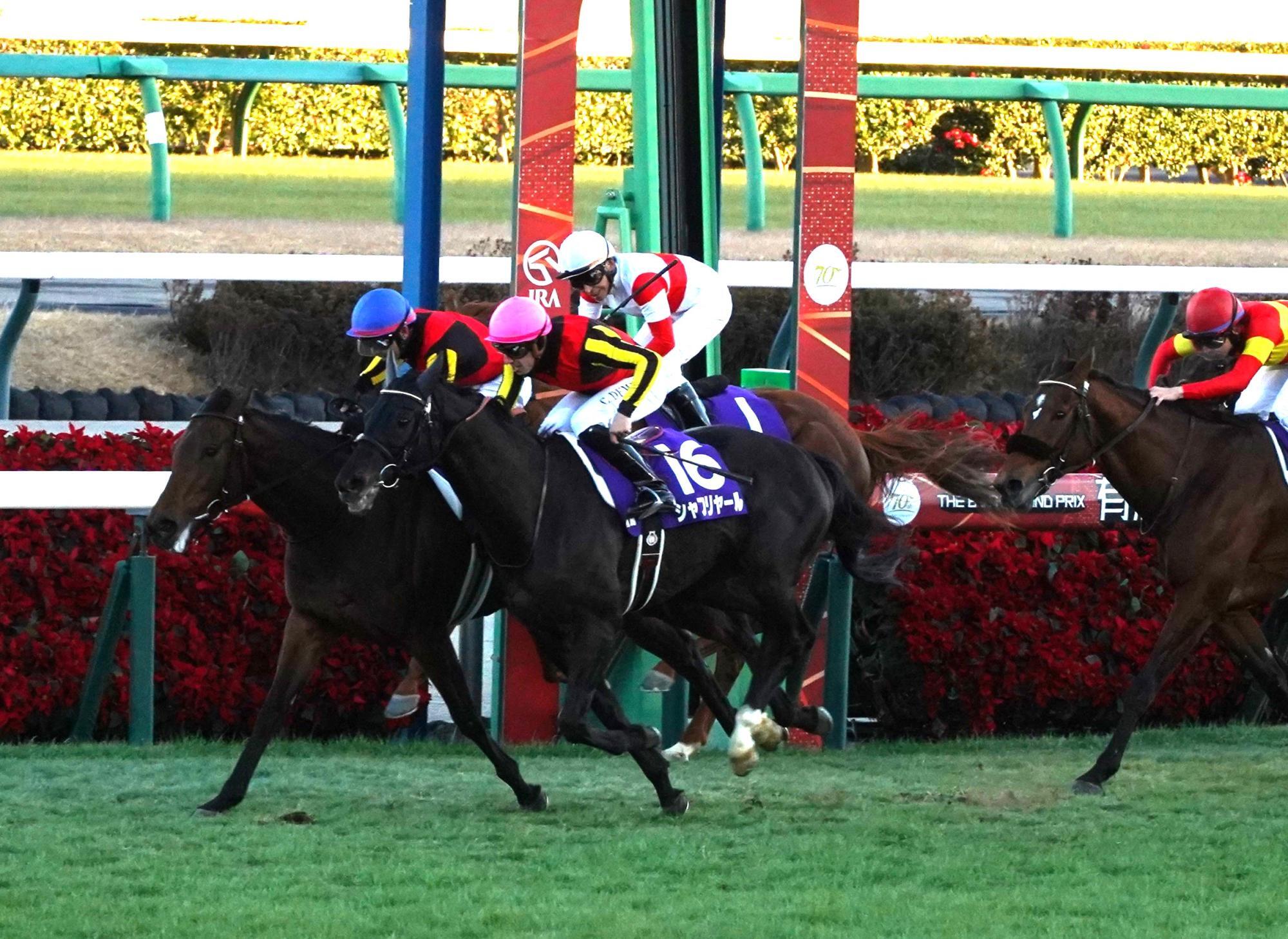 有馬記念（ＧⅠ）はかつてのお手馬レガレイラ（青帽）が優勝した