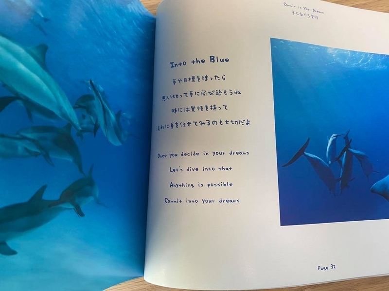 ダイスケさんの写真集『In Between Dreams』には、イルカから受け取ったメッセージが書いてある（撮影／佐藤智子）