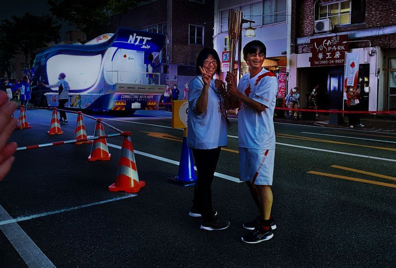 伴走を務めた妻の有貴(左)と黒田(右) 筆者撮影