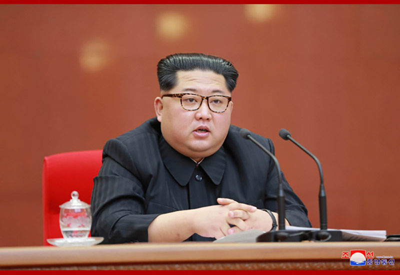 4月20日、朝鮮労働党中央委員会第7期第3回総会に出席した金正恩委員長。朝鮮中央通信より引用。