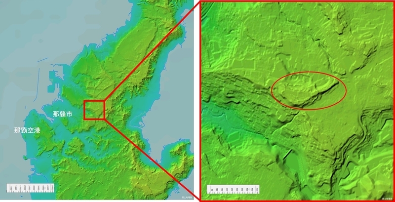左：那覇周辺の地形図、右：首里城周辺の地形図
