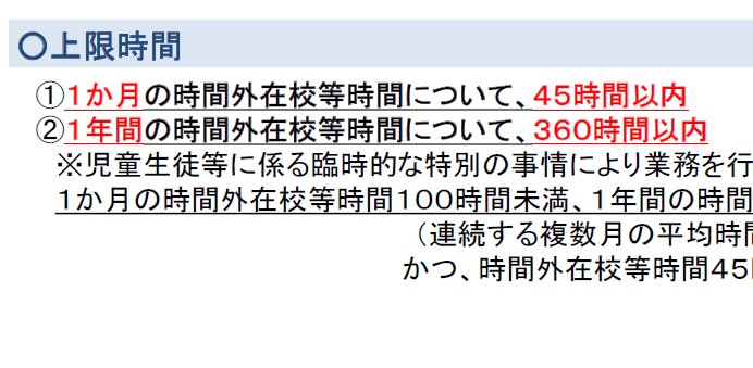 在校等時間・上限規制の基本的な数値（文科省資料より）