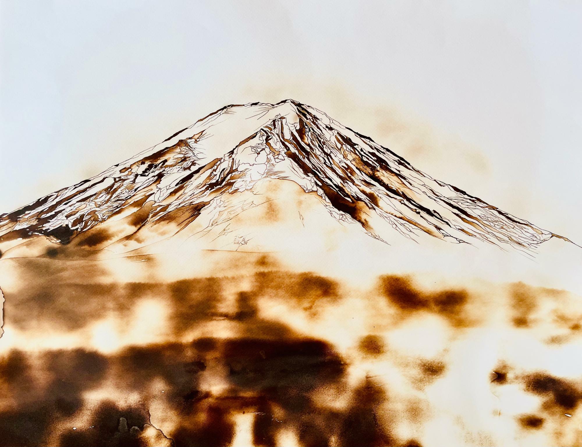 あぶり出しによって描かれた水川千春の《富士山》　画像提供 gallery ayatsumugi