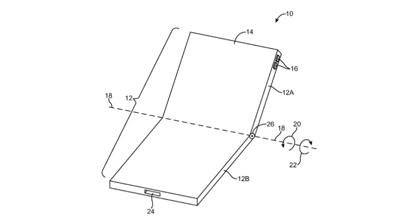 Appleによる折りたたみスマートフォンの特許。United States Patentより