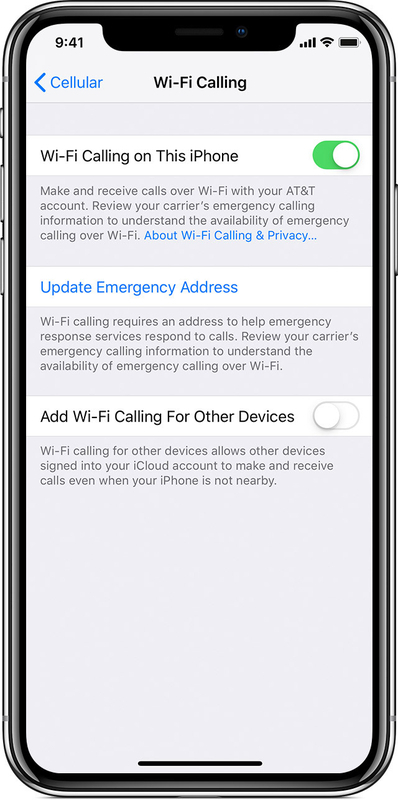 Wi-Fi Callingの設定画面。Appleサポートサイトより。