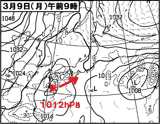 九州南部付近の低気圧は本州南岸沿いを東進