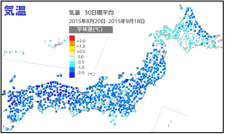 北海道も含めて全国的に顕著な低温傾向（気象庁HPより）