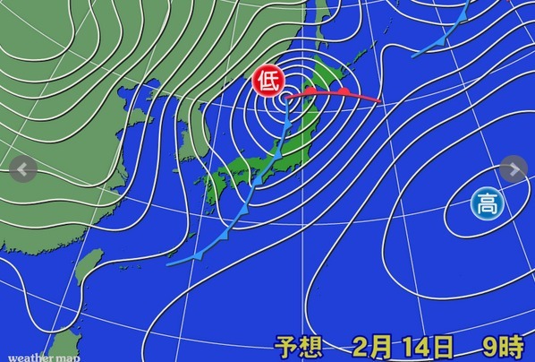 １４日にかけて、低気圧が急速に発達しながら日本海～北日本へ