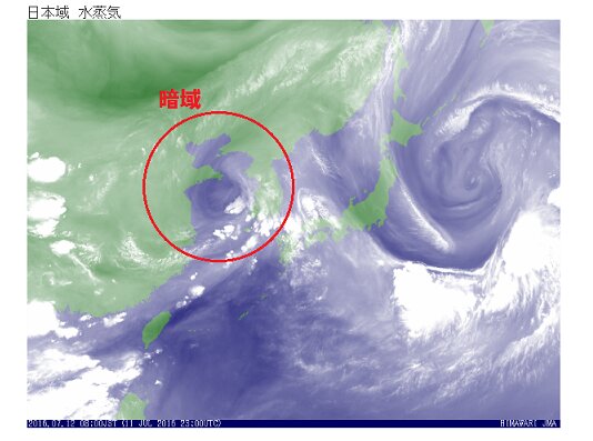 １２日午前６時、気象衛星の水蒸気画像（気象庁HPより加工）