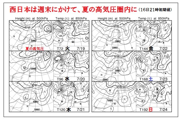 西日本の上空へ高気圧が張り出す予想（気象庁ＨＰより）