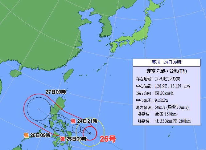 台風２６号は非常に強い勢力でフィリピンを直撃か？