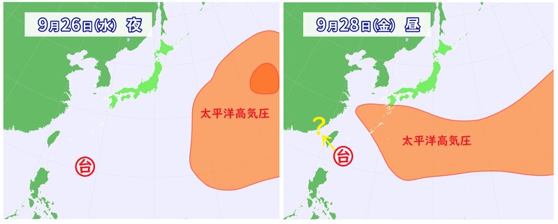台風２４号と太平洋高気圧（ウェザーマップ）
