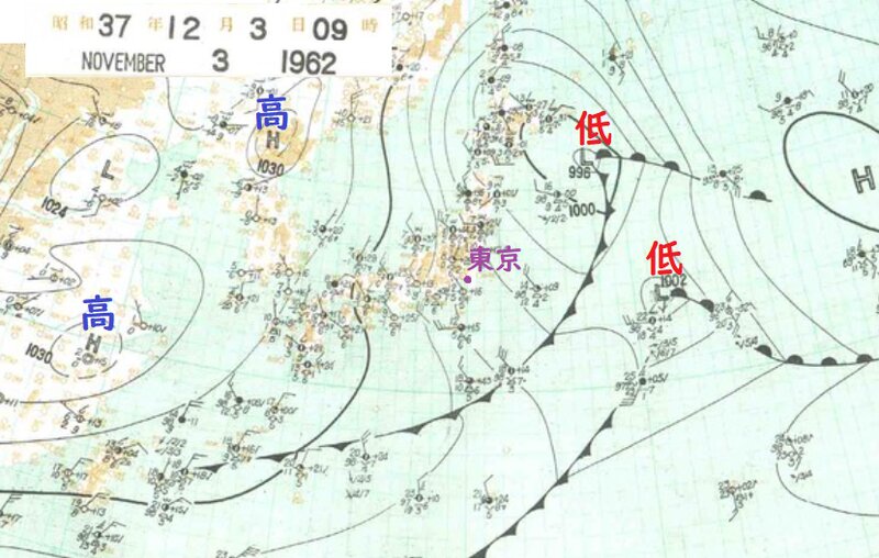 １９６２年１２月３日の天気図（デジタル台風）