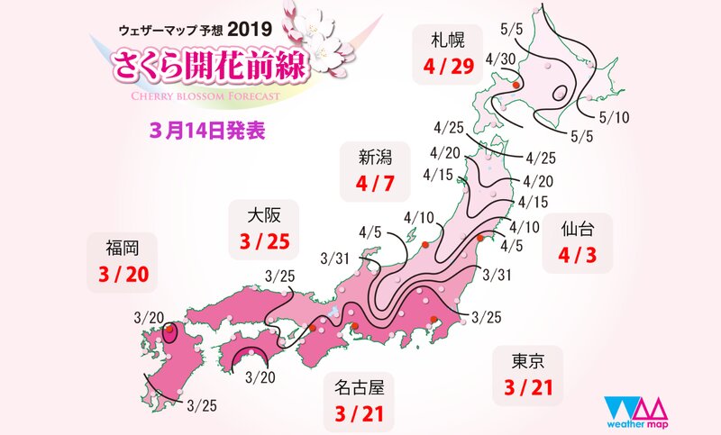桜の開花予想（ウェザーマップ）
