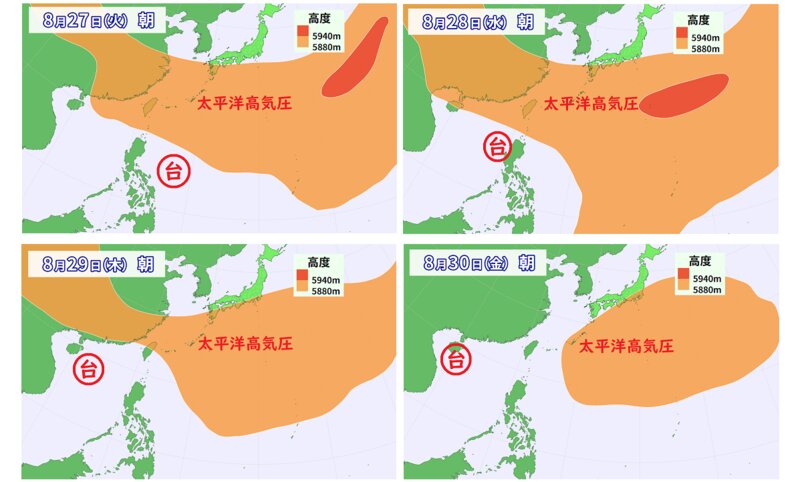 太平洋高気圧と台風のコース（ウェザーマップ）