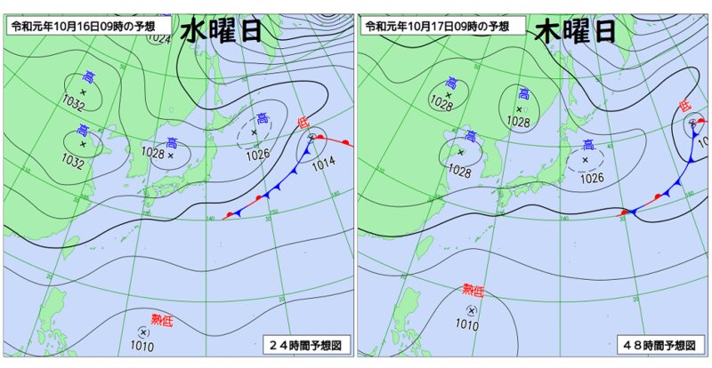 予想天気図（気象庁資料に加筆）