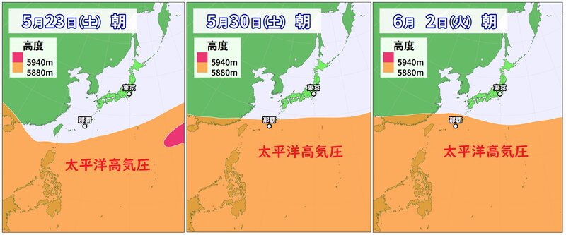 太平洋高気圧の実況と予想（ウェザーマップ）
